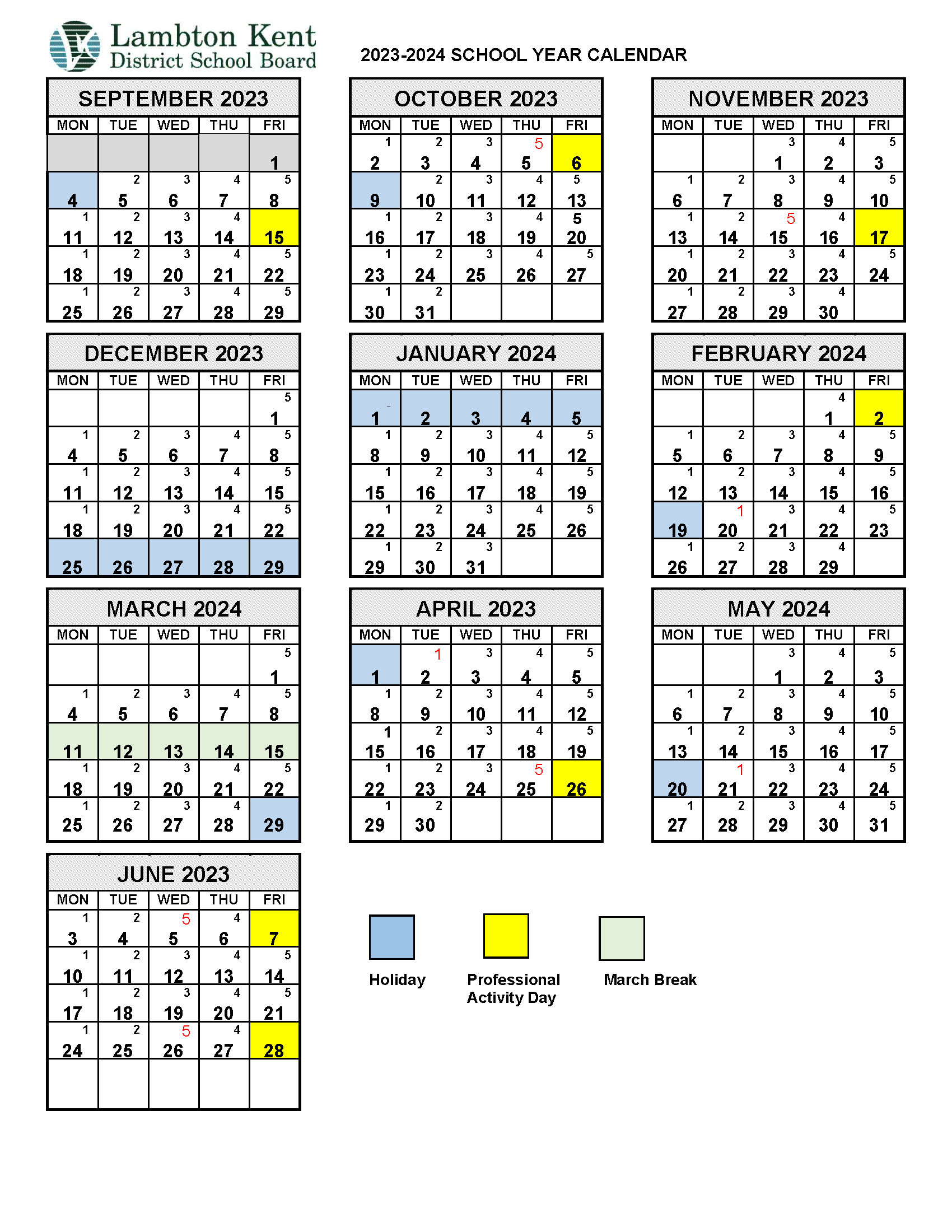 Pps 2022 23 Calendar Elementary Calendar - Lambton Kent District School Board